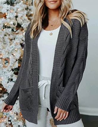 SYZRI Cable Knit Open Front Cardigan