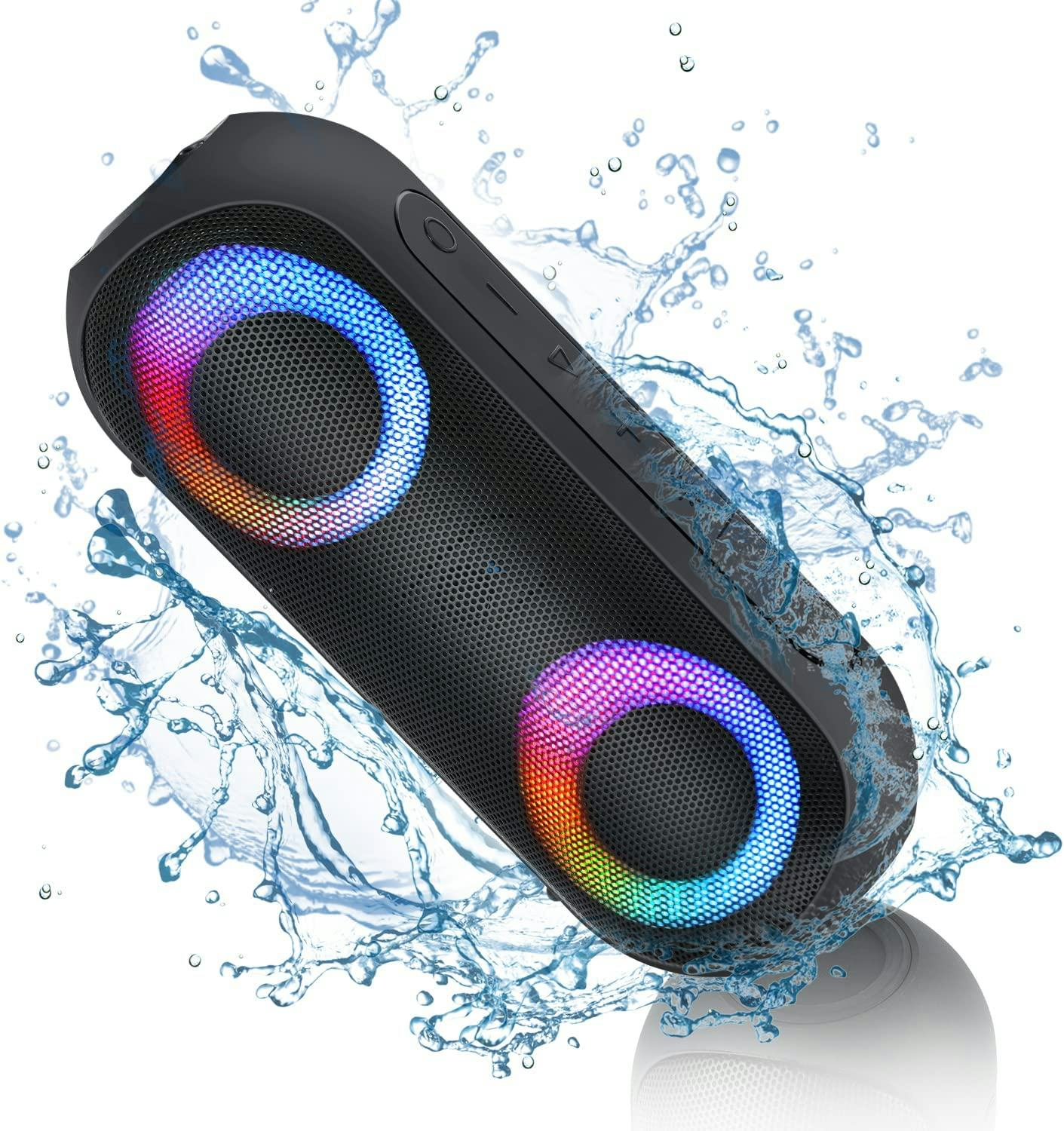 This Bluetooth speaker for an Echo Dot features multi-color lights that change with the music.