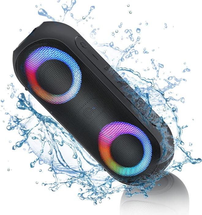 This Bluetooth speaker for an Echo Dot features multi-color lights that change with the music.