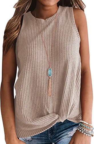 MIHOLL Twist Knot Waffle Knit Tank 