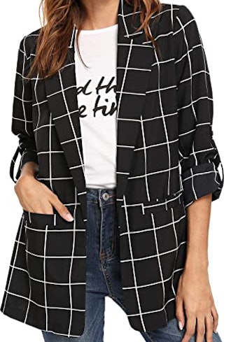 Milumia Plaid Open Front Blazer