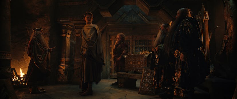 Elrond with the Dwarves in Rings of Power Episode 7.