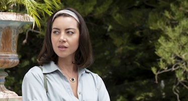Aubrey Plaza with her arms crossed in 'The White Lotus' season 2