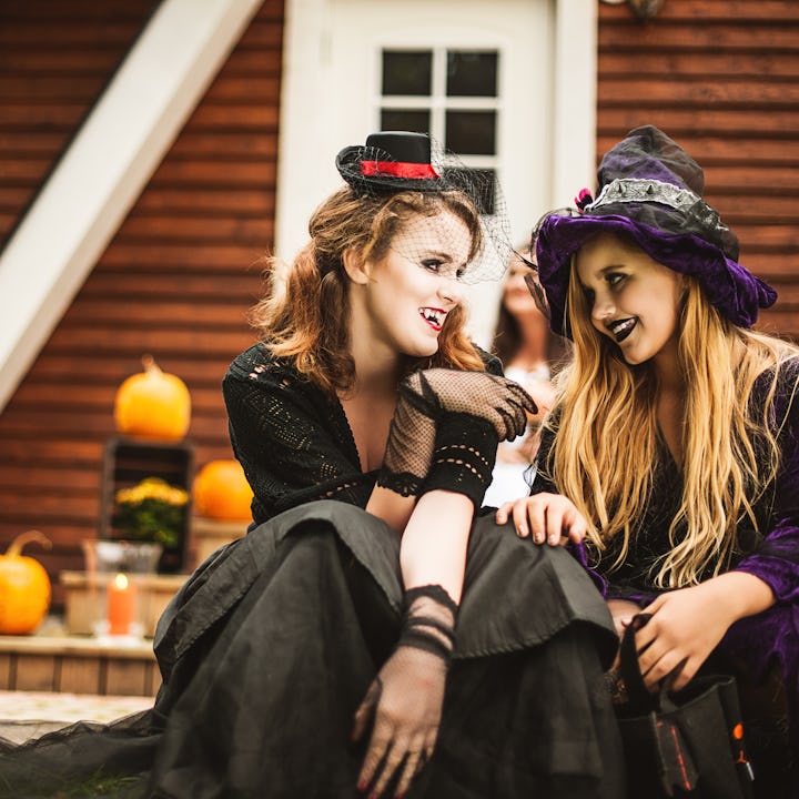 Tween girls on Halloween.
