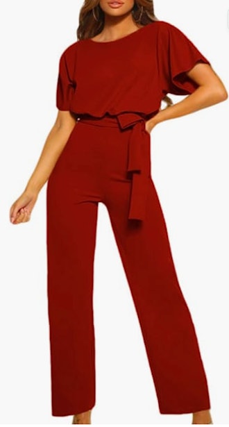  Happy Sailed Short Sleeve Belted Wide Leg Jumpsuit