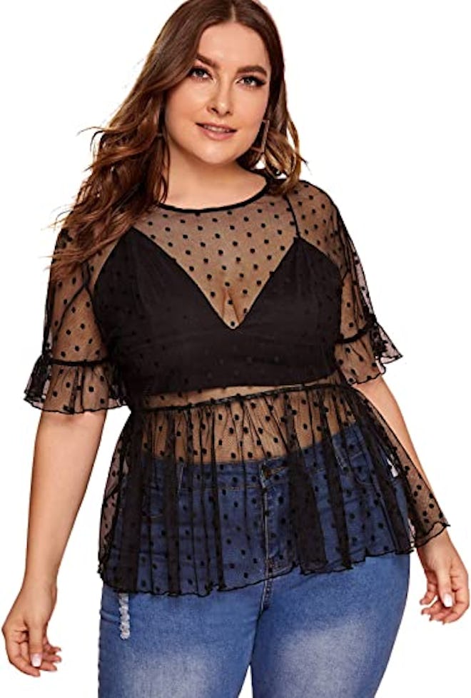 Floerns Short Sleeve Sheer Mesh Top