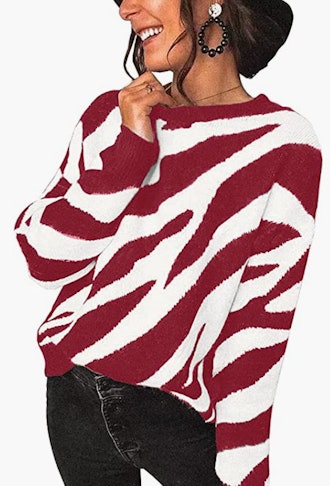 KIRUNDO Winter Casual Long Sleeve Zebra Striped Print Sweater