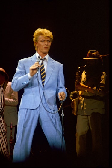 David Bowie in a blue suit. 