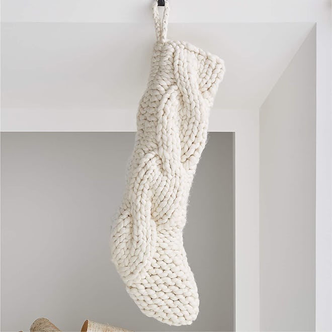 Cozy Ivory Cable Knit Christmas Stocking