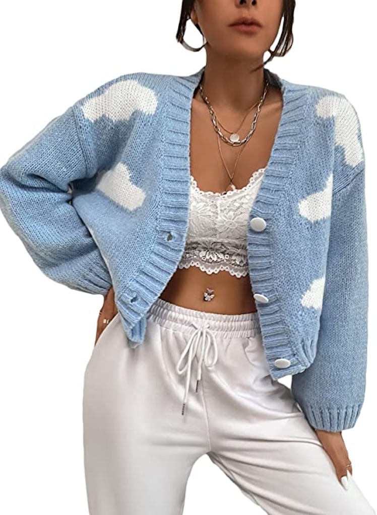 SheIn V-Neck Crop Cardigan Sweater 