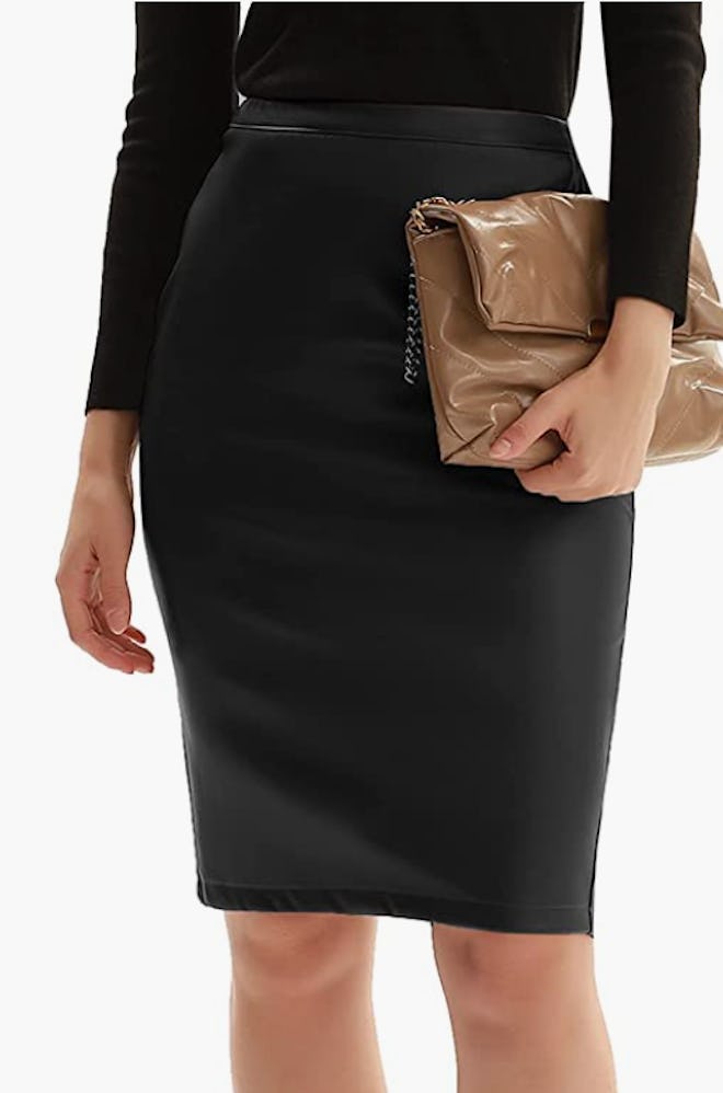 Kate Kasin Faux Leather Pencil Skirt