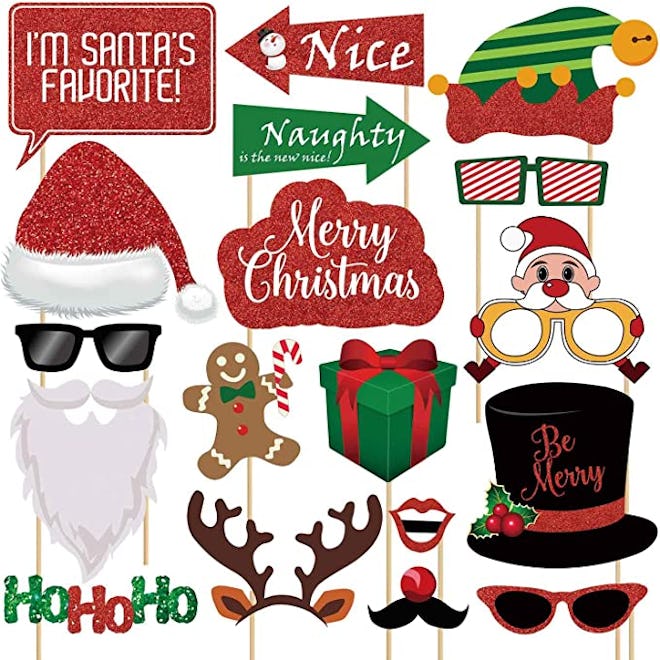 Jokmae 25-Piece Glitter Christmas Photo Booth Props Kit for glam holiday party