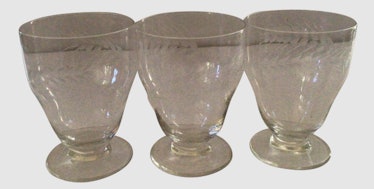 Small Etched & Clear Footed Glasses - Set of 3
