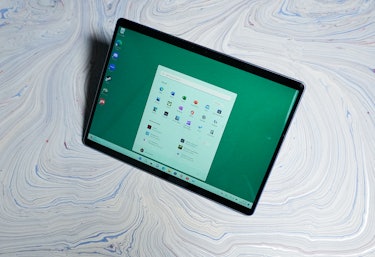 The Surface Pro 9 propped up with its kickstand.