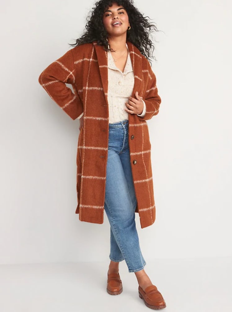 Relaxed Plaid Soft-Brushed Overcoat