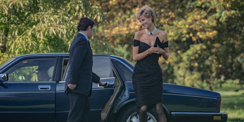 A still from the show 'The Crown' on Netflix depicting Princess Diana in her dress dubbed 'the reven...