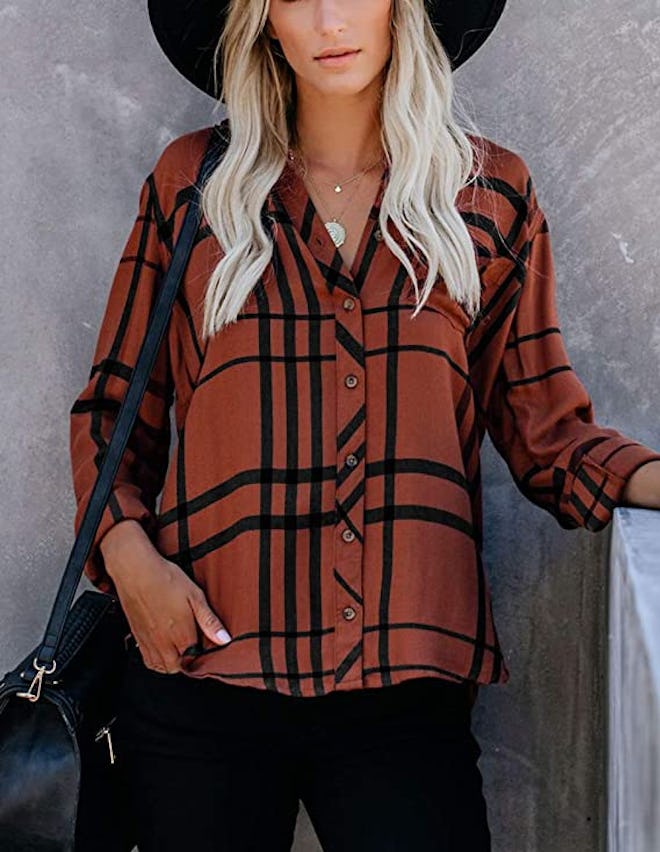 ZC&GF Long Sleeve V-Neck Button Down Blouse