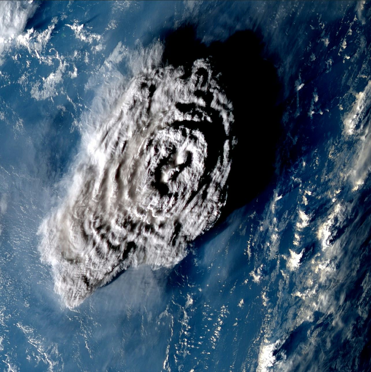 Satellite view of the Hunga Tonga-Hunga Ha'apai blast in the Pacific Ocean
