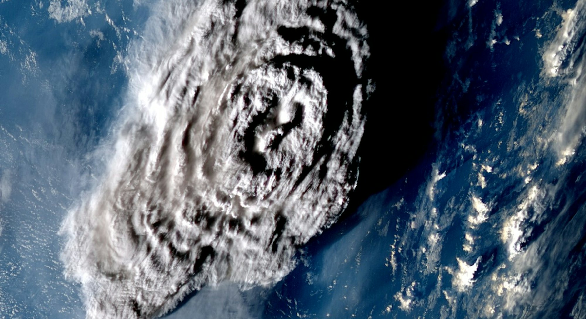 Satellite view of the Hunga Tonga-Hunga Ha'apai blast in the Pacific Ocean