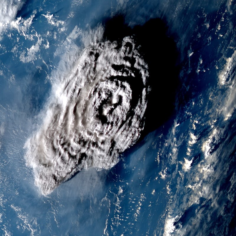Satellite view of the Hunga Tonga-Hunga Ha'apai blast in the Pacific Ocean