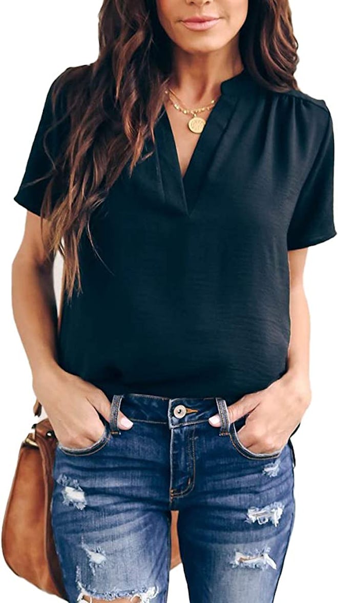 Allimy Split V Neckline Chiffon Blouse