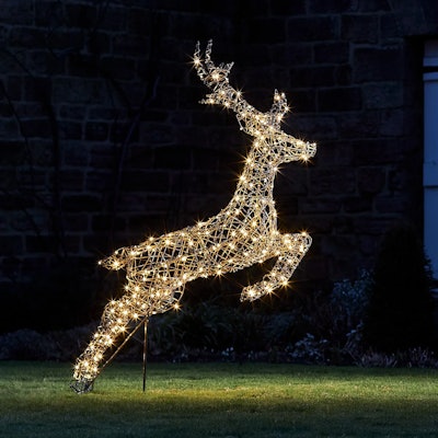Harlow Grey Rattan Leaping Stag Reindeer Light Up Outdoor Figure