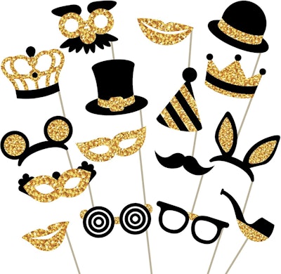 PixiPy 16-Piece Gold Photo Booth Props  for holiday glam party