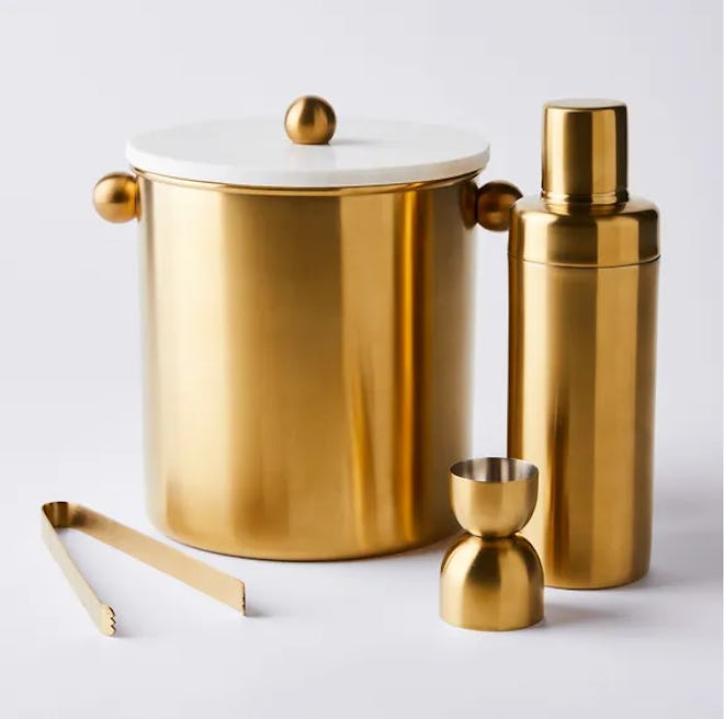 Hawkins New York Simple Brass Cocktail Shaker & Bar Set for holiday glam party