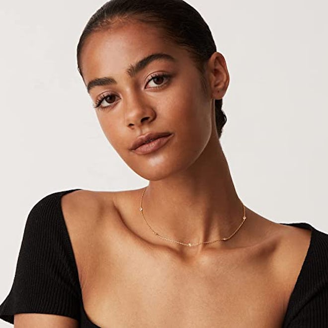 PAVOI 14K White Gold Plated Station Necklace