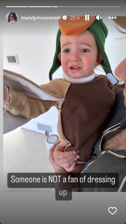 Mandy Moore's son Gus was not a fan of his Halloween costume.
