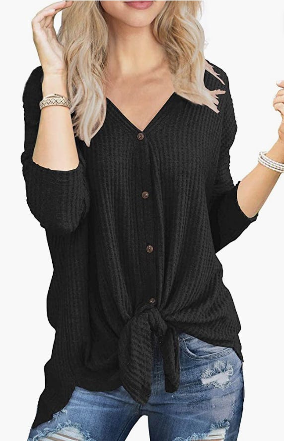 IWOLLENCE Waffle Knit Tunic Blouse