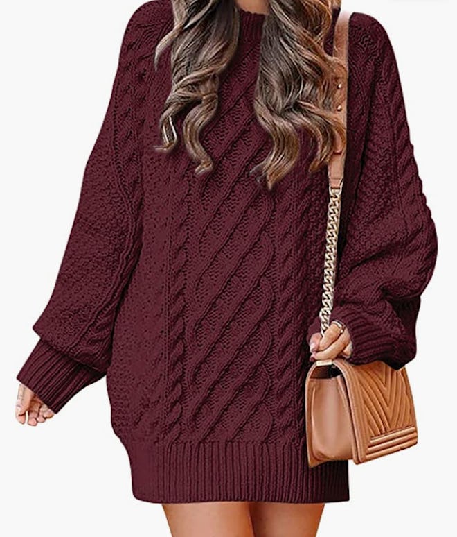 ANRABESS Long Sleeve Oversized Cable Knit Sweater Dress