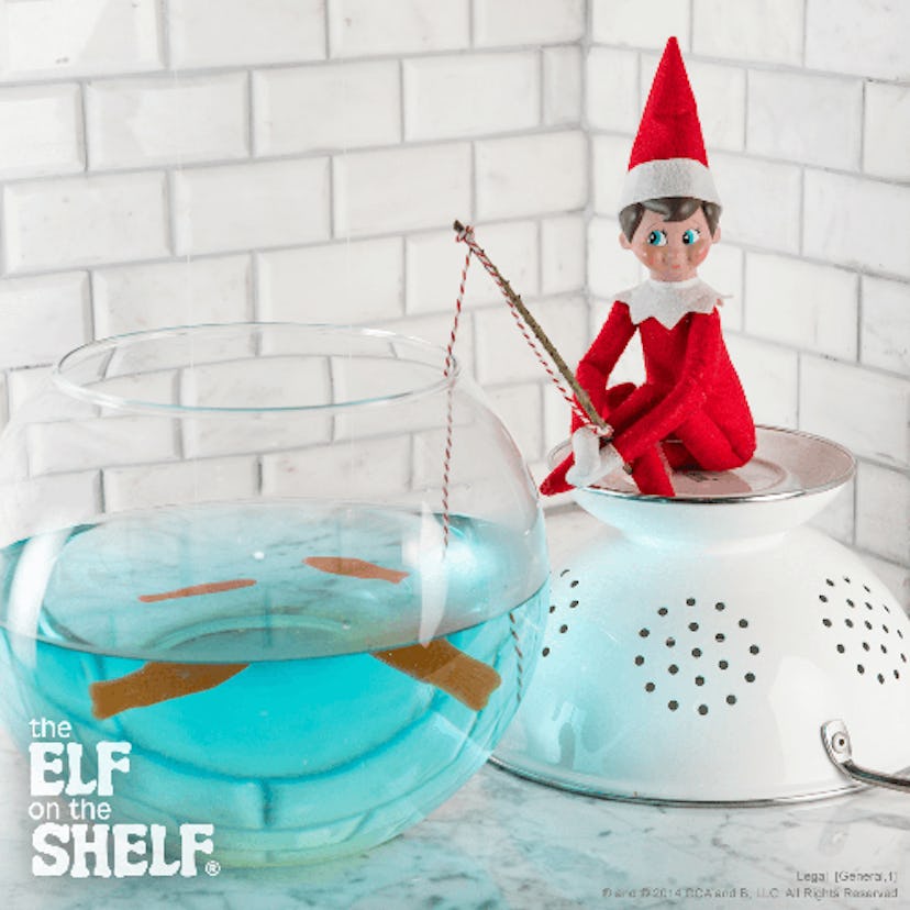 Another lazy Elf on the Shelf idea is to have your Elf fish for Goldfish.