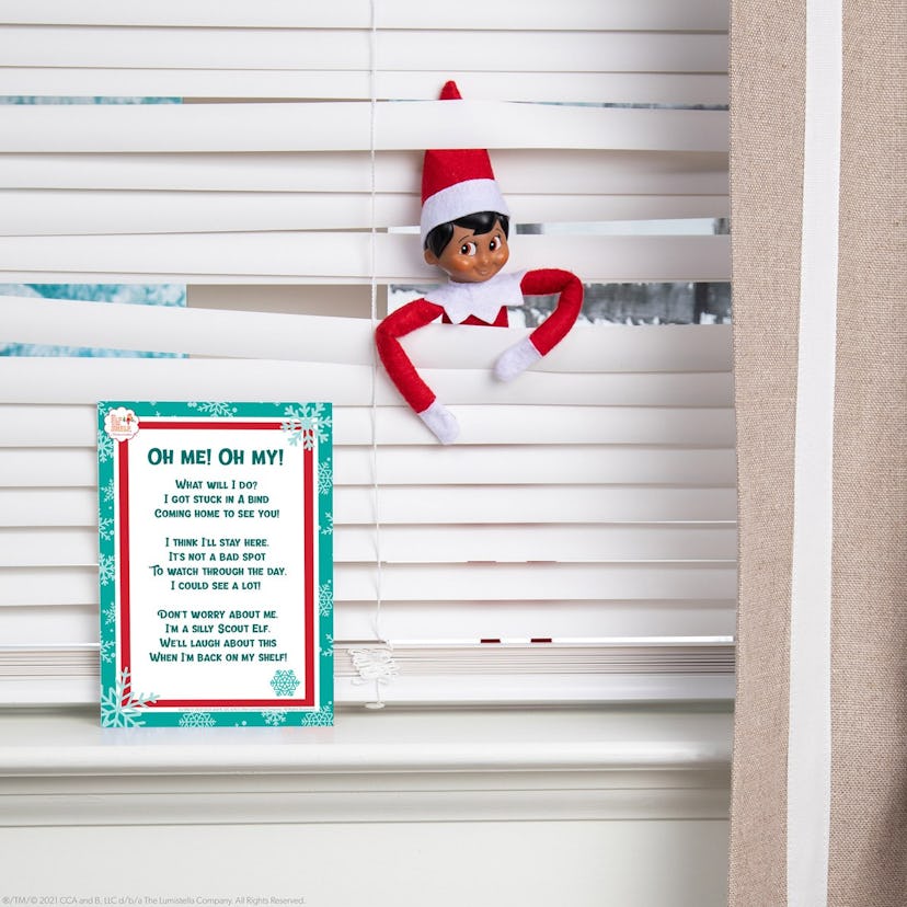 For a lazy Elf on the Shelf idea, have your elf be stuck in the blinds. 