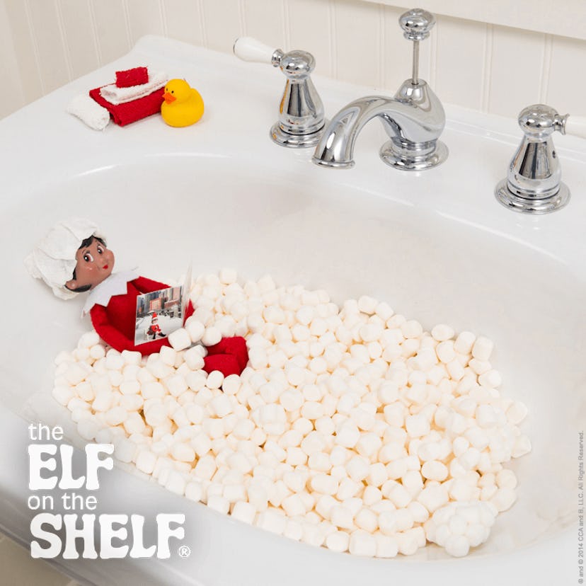 An easy Elf on the Shelf idea is to create a marshmallow bubble bath for your Elf. 