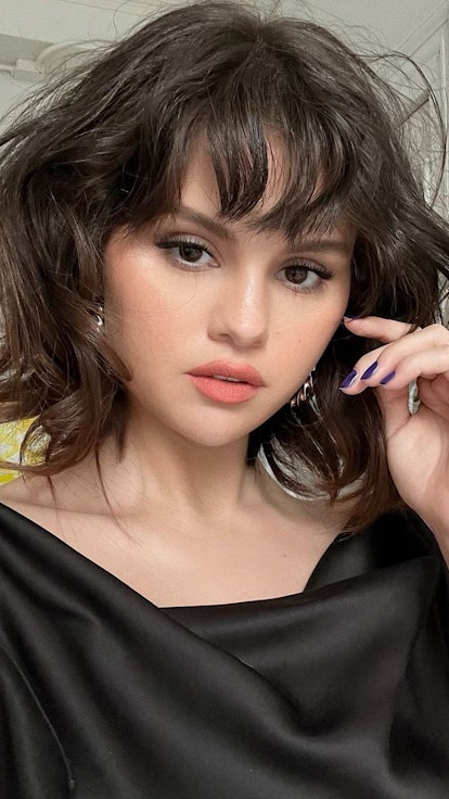 Selena Gomez curly bob with bangs