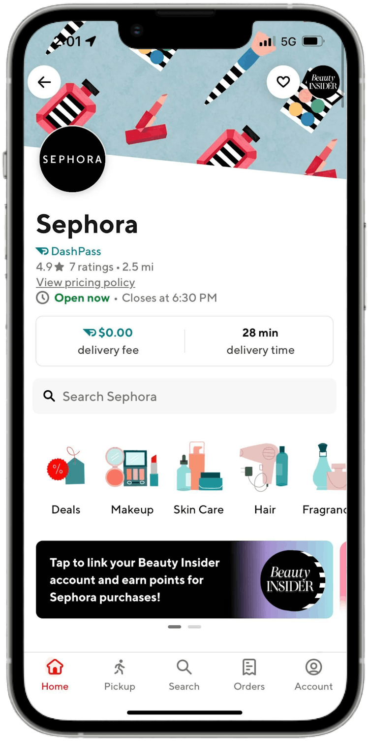 Sephora same-day delivery on DoorDash can get to your house in under an hour.