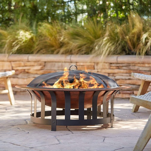 John Timberland Zurich Faux Copper and Black Iron Outdoor Fire Pit