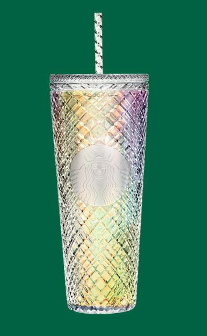 This Jeweled Cold Cup In White is one of the new cups at Starbucks for the 2022 holiday season.