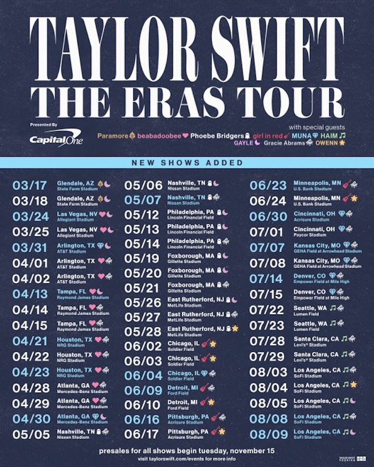 Taylor Swift's 2025 Tour Will Have Phoebe Bridgers, Paramore & More As