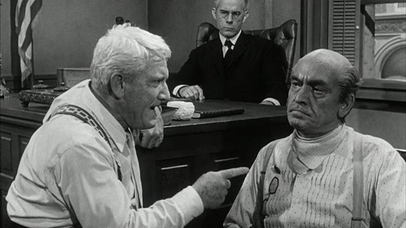 A tense courtroom scene in 'Inherit the Wind.'