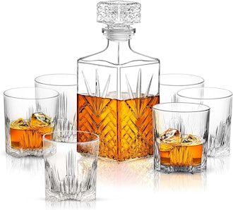 Paksh Novelty Italian Crafted Glass Decanter & Glasses Set (7-Piece)