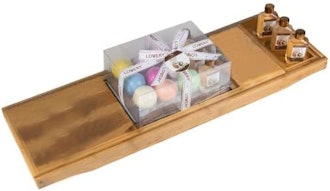 LOVERY Bamboo Bathtub Tray Gift Set with Bath Bombs