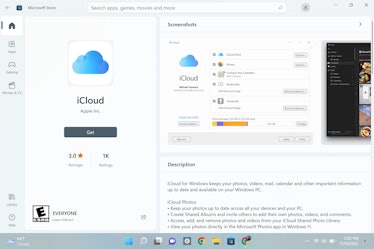The iCloud app in the Microsoft Store.
