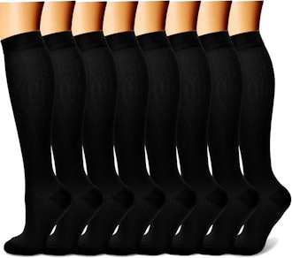This eight-pack of compression socks is flexible and durable for any calf size.