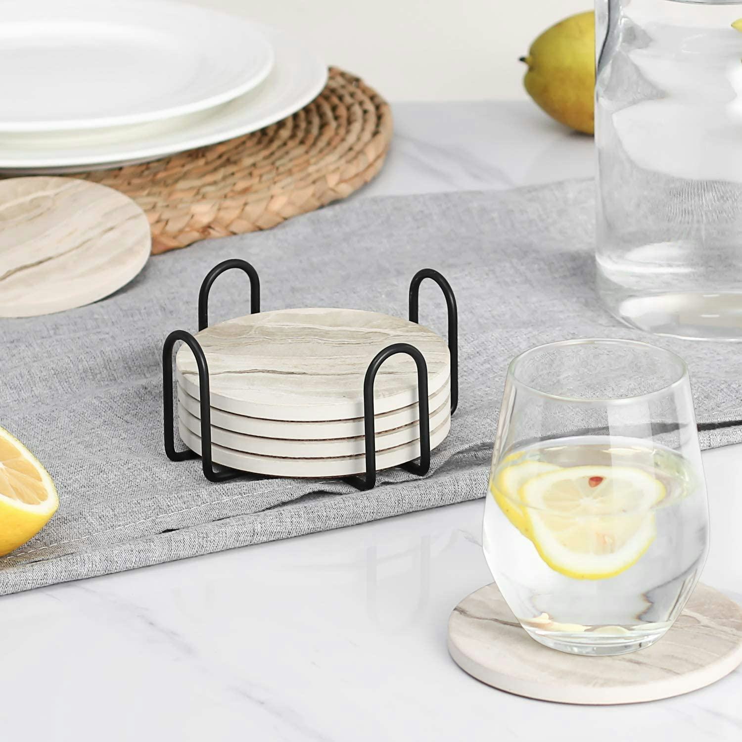 LIFVER Drink Coasters with Holder (6 Pieces)