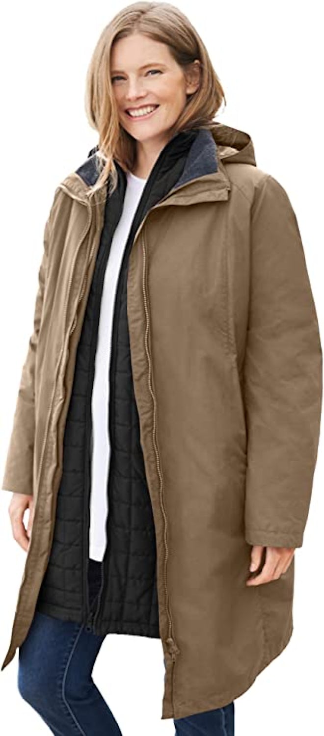 Woman Within 3-In-1 Hooded Taslon Jacket
