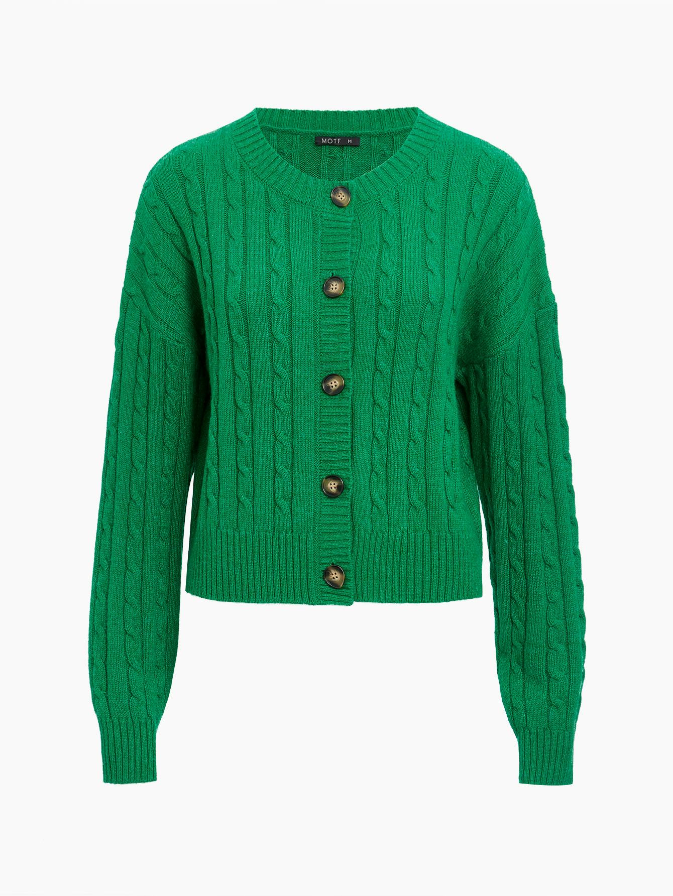 Wool-Knit Cable Knit Cardigan