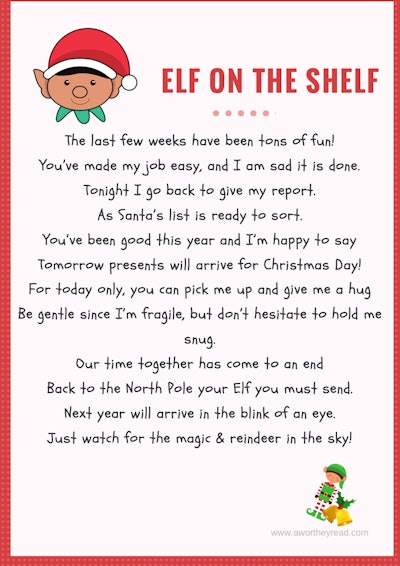 Elf on the Shelf goodbye letter
