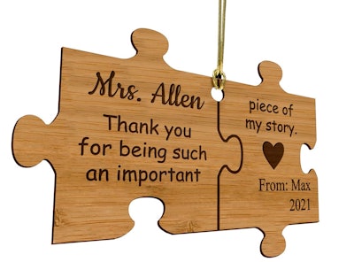 customizable bamboo ornament for day care teacher